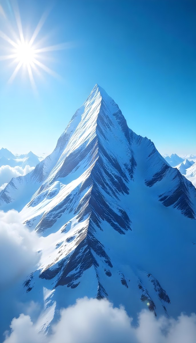 Pyramid Peak With Snow On Top Under A Bright Sun And A Clear Blue Sky Shot From Below 6 D58b