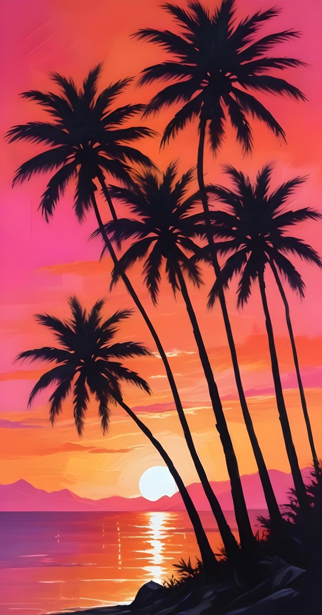Silhouettes Of Palm Trees Against A Vibrant Pink And Orange Sunset Sky 138 0ea9