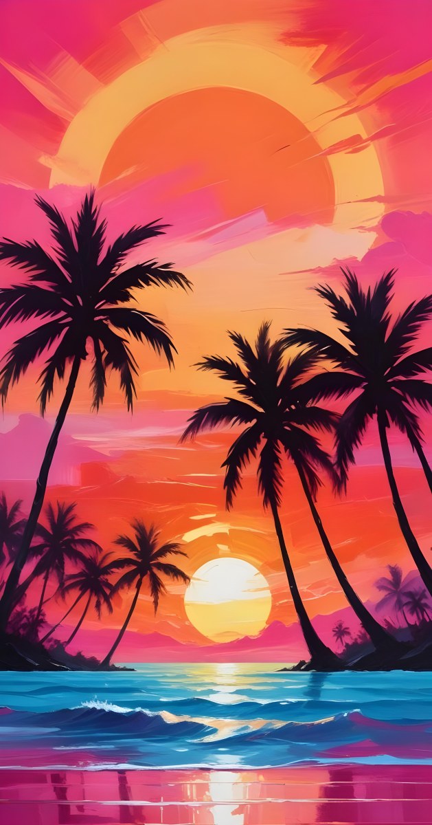 Silhouettes Of Palm Trees Against A Vibrant Pink And Orange Sunset Sky 180 08dd