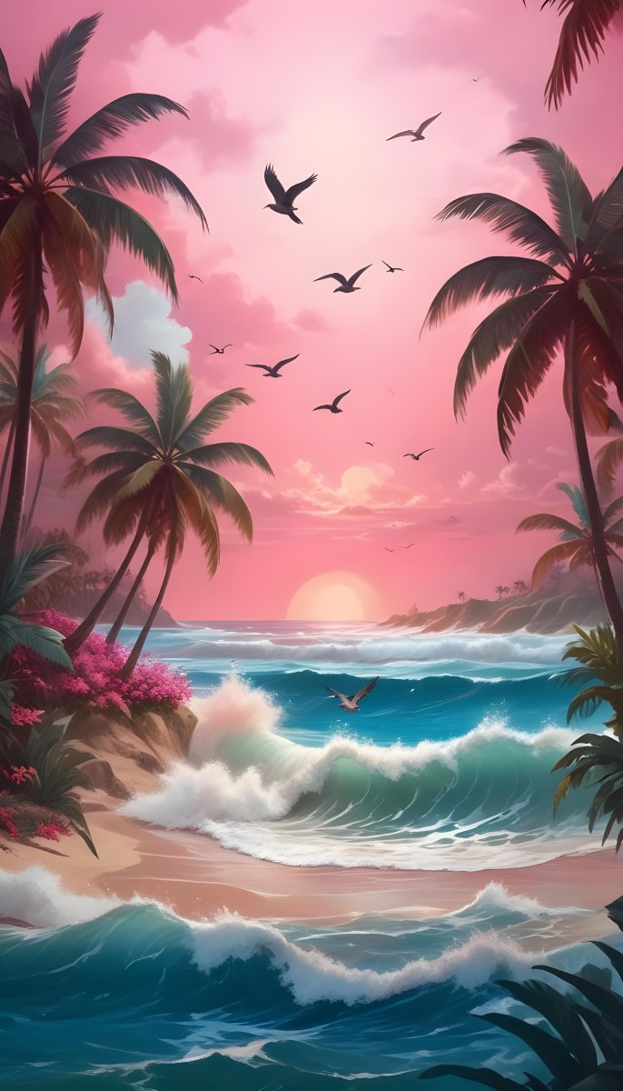 Silhouettes Of Palm Trees Against A Vibrant Pink And Orange Sunset Sky 429 1217