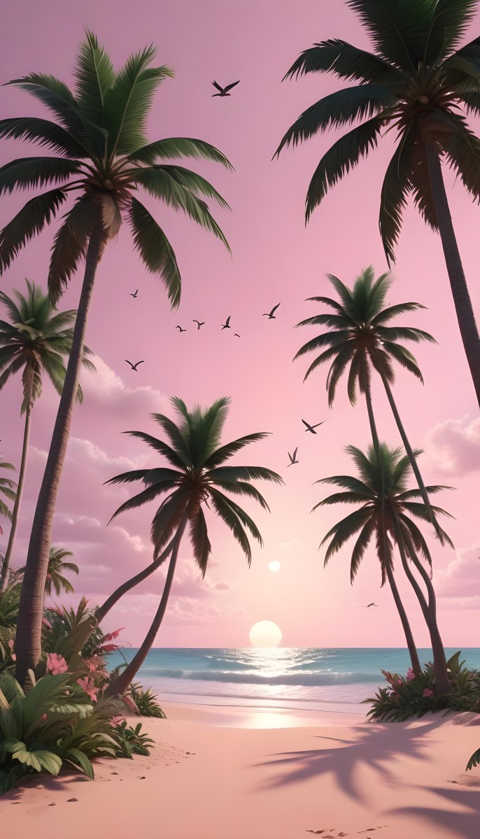 Silhouettes Of Palm Trees Against A Vibrant Pink And Orange Sunset Sky 480 7198