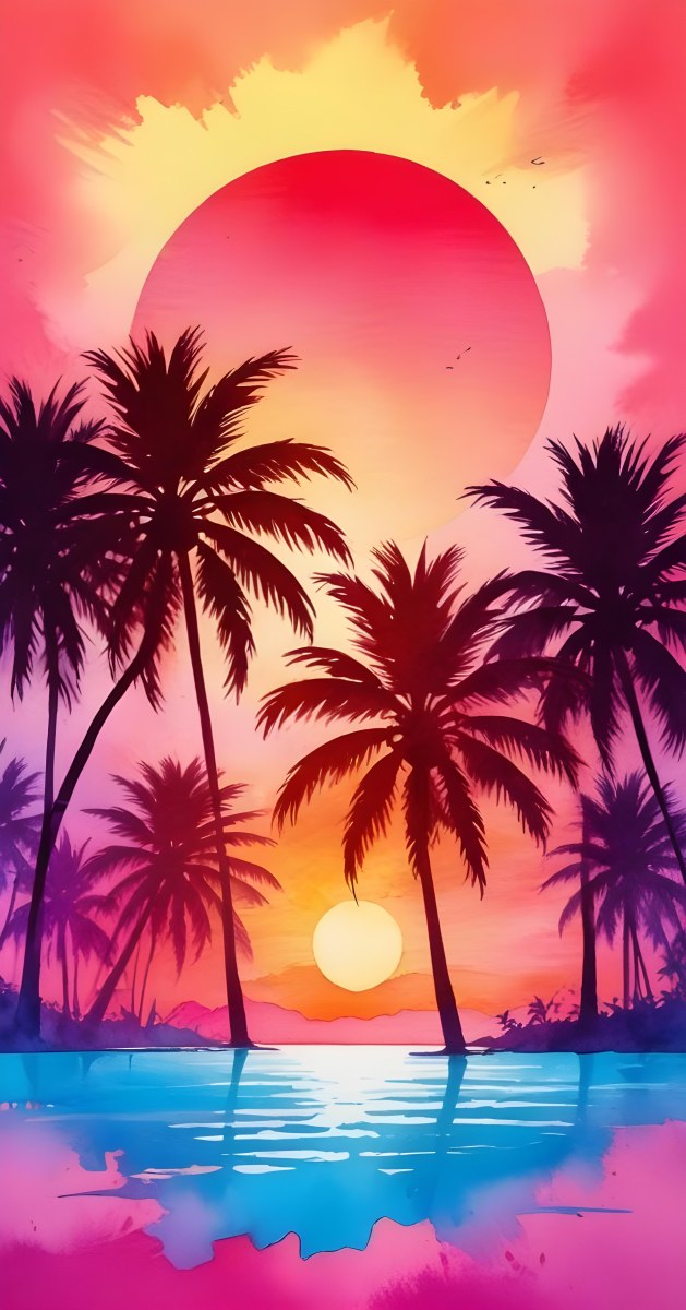 Silhouettes Of Palm Trees Against A Vibrant Pink And Orange Sunset Sky 519 Ef36