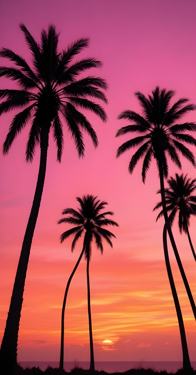 Silhouettes Of Palm Trees Against A Vibrant Pink And Orange Sunset Sky 62 47bd