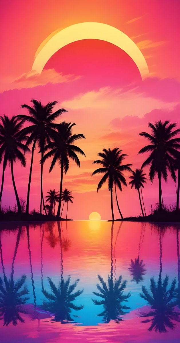 Silhouettes Of Palm Trees Against A Vibrant Pink And Orange Sunset Sky 94 9f53