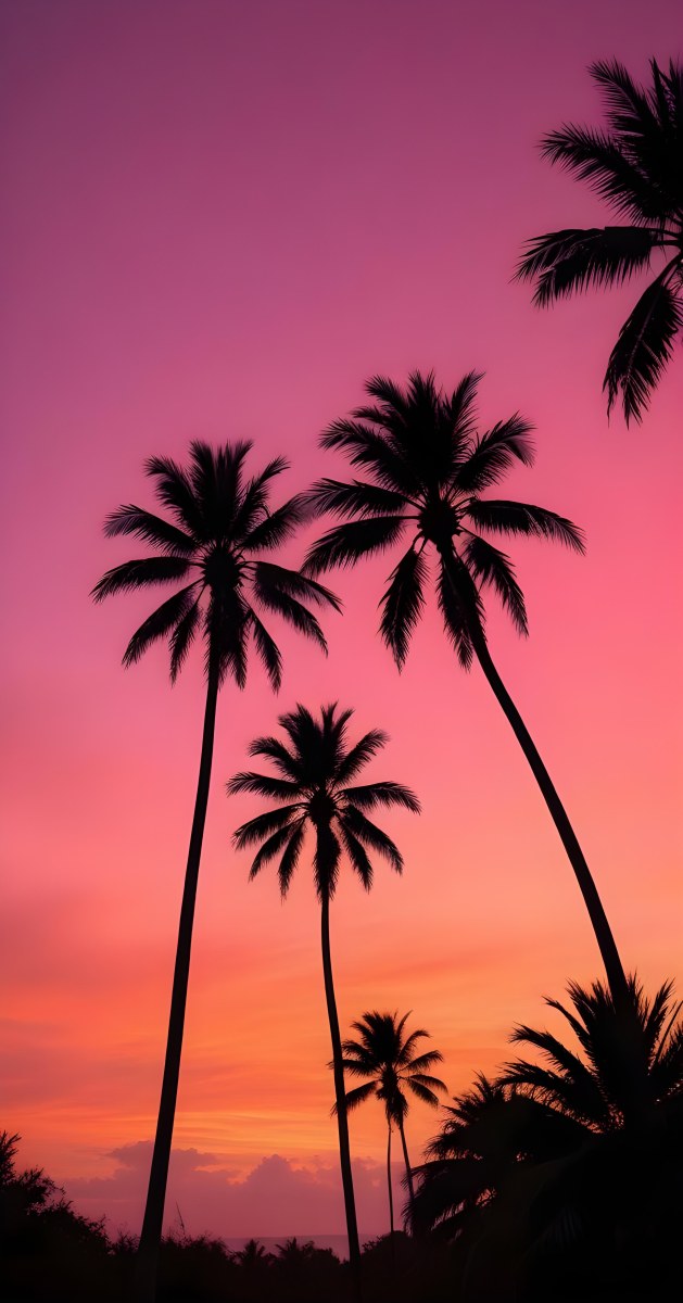 Silhouettes Of Palm Trees Against A Vibrant Pink And Orange Sunset Sky 99 4f68