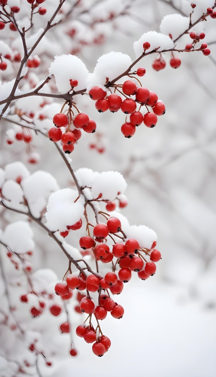 Snowy Branches With Red Berries Winter Landscape With Blurred Background 32 5bdf