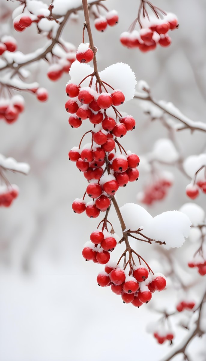 Snowy Branches With Red Berries Winter Landscape With Blurred Background 38 B12e