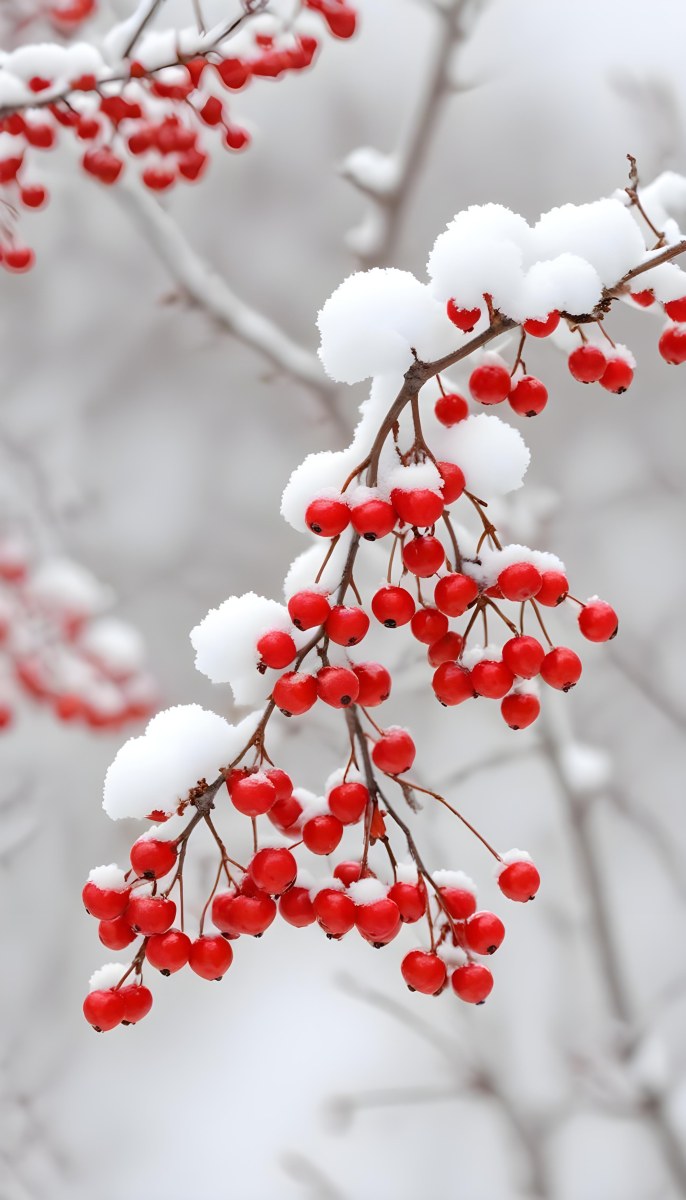 Snowy Branches With Red Berries Winter Landscape With Blurred Background 40 035d