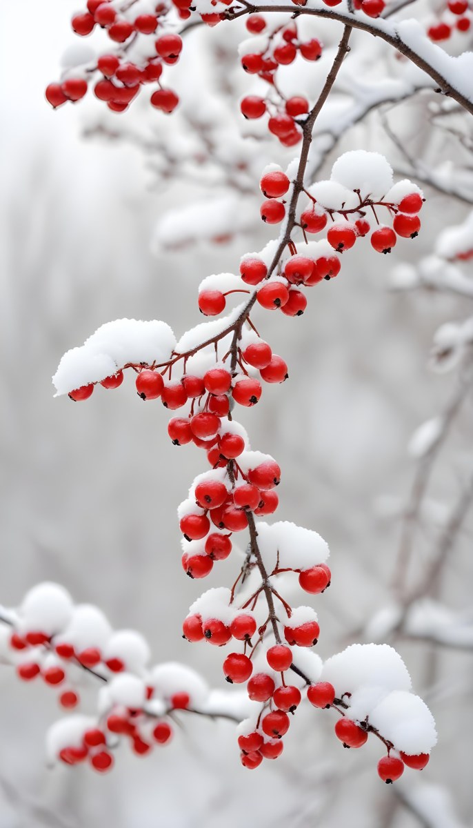 Snowy Branches With Red Berries Winter Landscape With Blurred Background 41 03c0