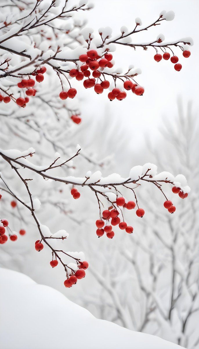 Snowy Branches With Red Berries Winter Landscape With Blurred Background 42 6f95