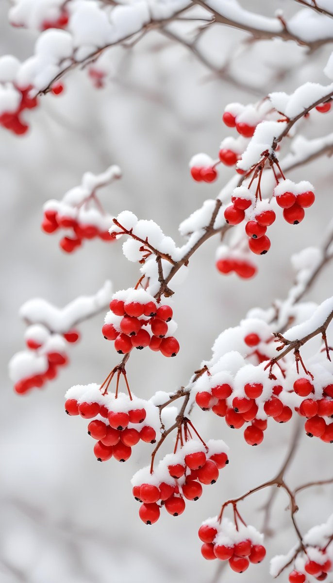 Snowy Branches With Red Berries Winter Landscape With Blurred Background 43 E928