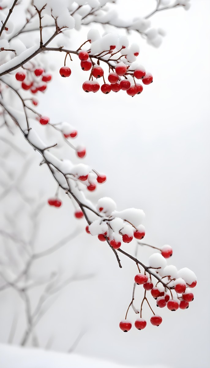 Snowy Branches With Red Berries Winter Landscape With Blurred Background 7 Df0d