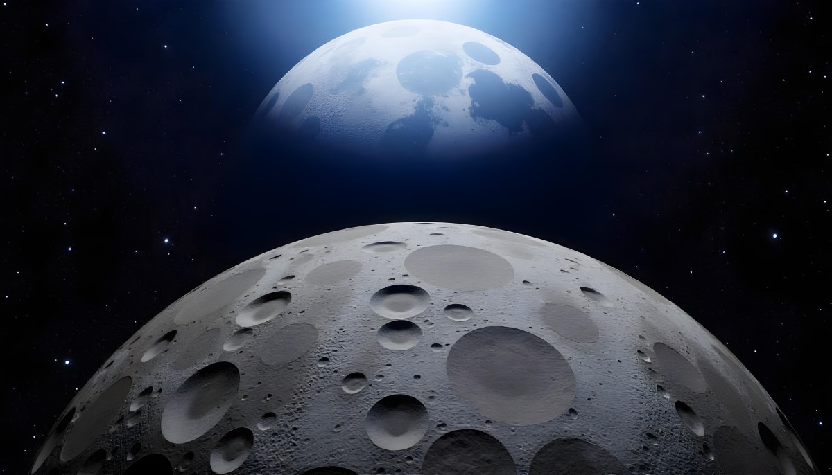 The Moon Surface With Many Craters And The Earth In The Background Both Illuminated By A Bright Light In A Bright Space 20 89c2