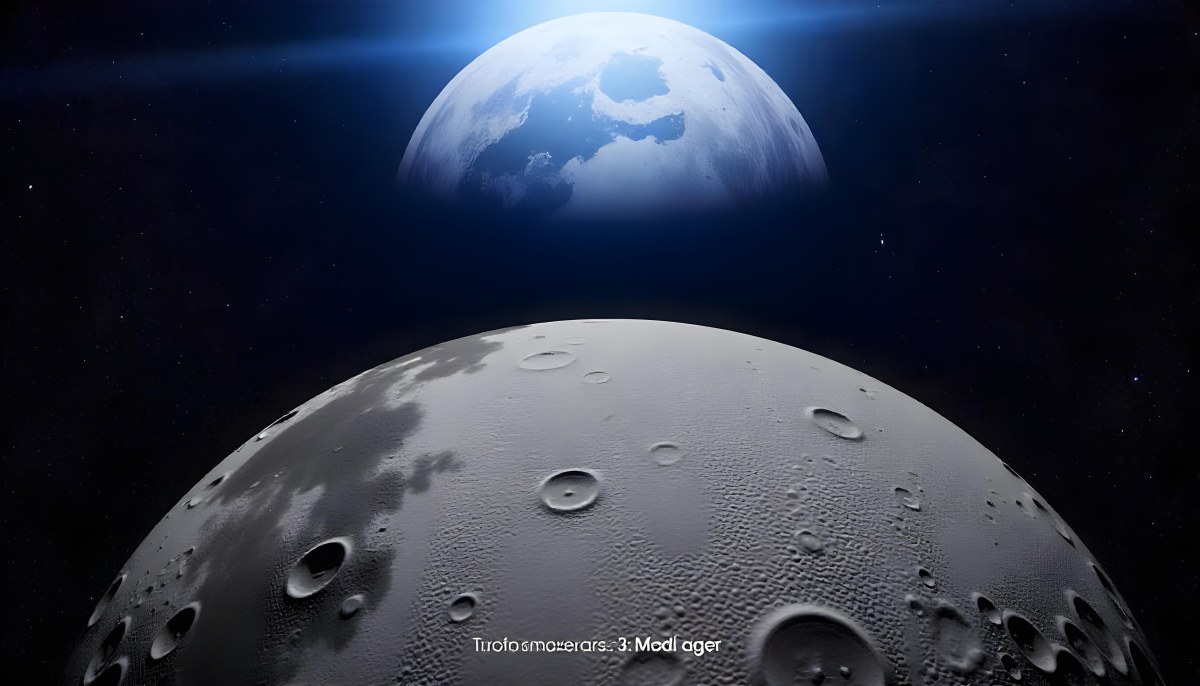 The Moon Surface With Many Craters And The Earth In The Background Both Illuminated By A Bright Light In A Bright Space 22 84f4