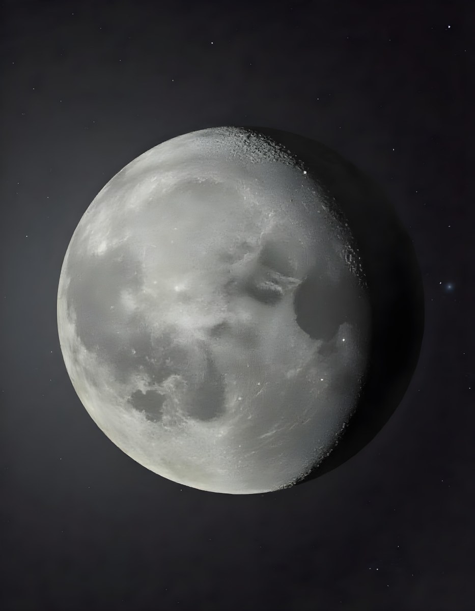 The Moon With Visible Craters And A Gradient Of Light Set Against A Dark Background With Faint Stars 30 193e