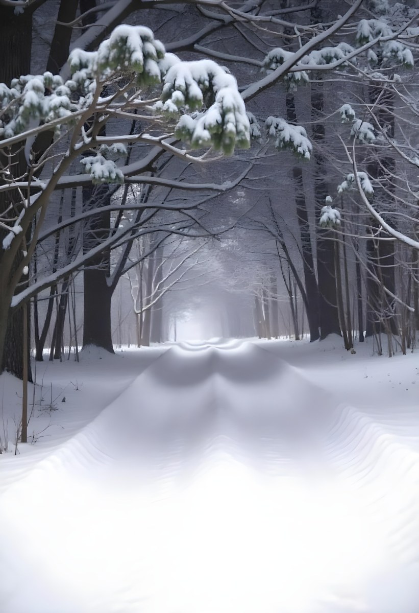 A Snowy Forest Path With Tall Pine Trees Covered In Snow On Both Sides Creating A Serene And Peaceful Winter Landscape 21 4b50