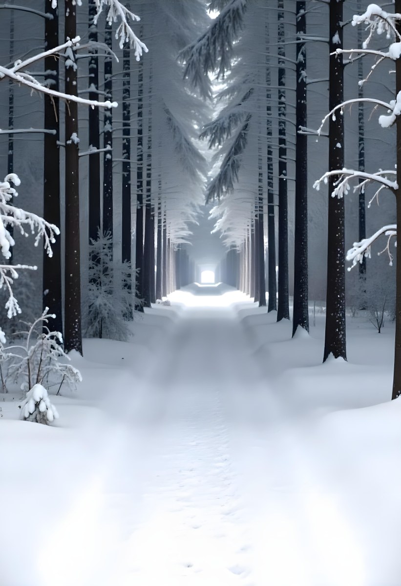 A Snowy Forest Path With Tall Pine Trees Covered In Snow On Both Sides Creating A Serene And Peaceful Winter Landscape 22 6b67