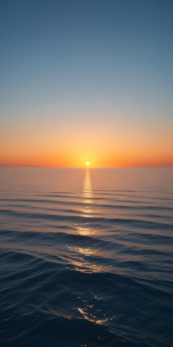A Sunset Over The Ocean The Sky Is A Gradient Of Blue Orange And Yellow The Sun Is Setting On The Horizon 18 E6e5