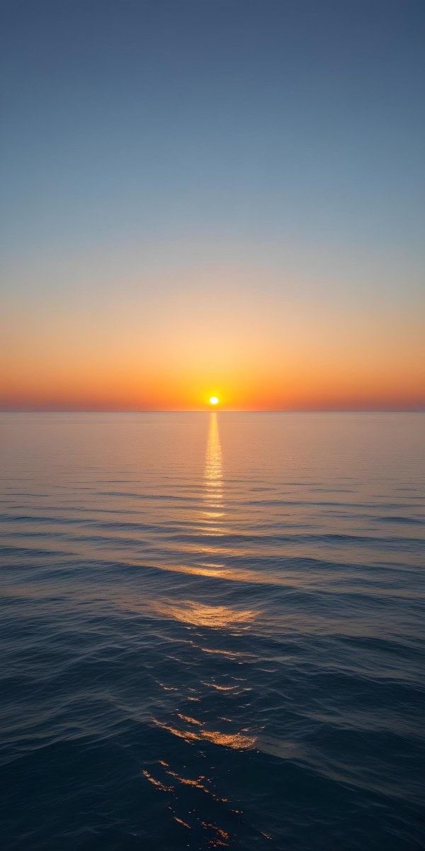 A Sunset Over The Ocean The Sky Is A Gradient Of Blue Orange And Yellow The Sun Is Setting On The Horizon 22 77c8