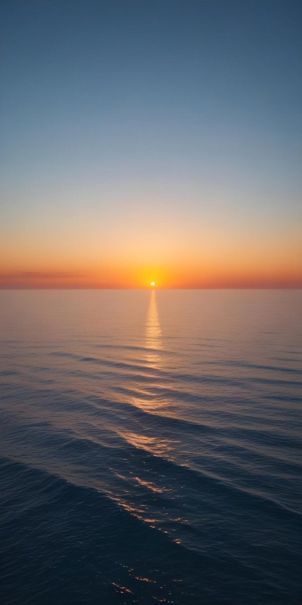 A Sunset Over The Ocean The Sky Is A Gradient Of Blue Orange And Yellow The Sun Is Setting On The Horizon 3 A297