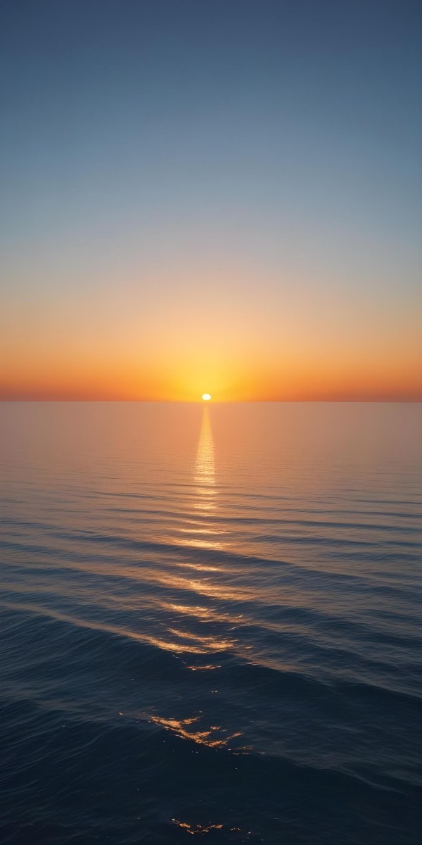 A Sunset Over The Ocean The Sky Is A Gradient Of Blue Orange And Yellow The Sun Is Setting On The Horizon 33 Fe5b