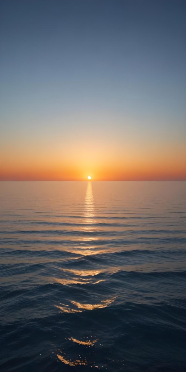 A Sunset Over The Ocean The Sky Is A Gradient Of Blue Orange And Yellow The Sun Is Setting On The Horizon 38 18a4