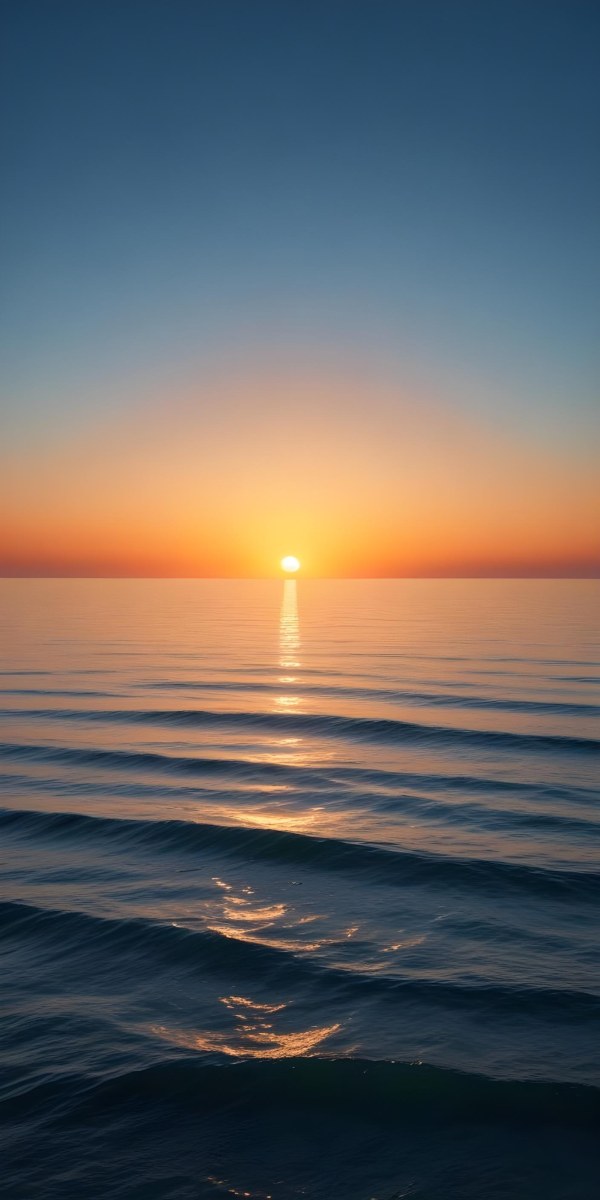 A Sunset Over The Ocean The Sky Is A Gradient Of Blue Orange And Yellow The Sun Is Setting On The Horizon 4 6e6a