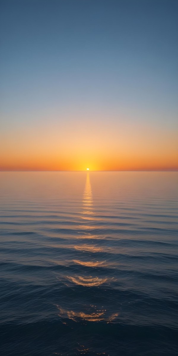 A Sunset Over The Ocean The Sky Is A Gradient Of Blue Orange And Yellow The Sun Is Setting On The Horizon 6 C44a