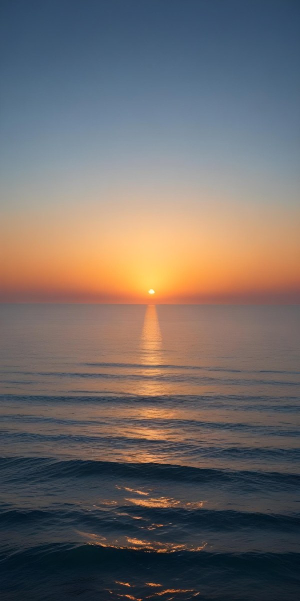 A Sunset Over The Ocean The Sky Is A Gradient Of Blue Orange And Yellow The Sun Is Setting On The Horizon 7 7831