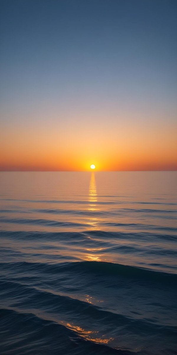 A Sunset Over The Ocean The Sky Is A Gradient Of Blue Orange And Yellow The Sun Is Setting On The Horizon 8 027c