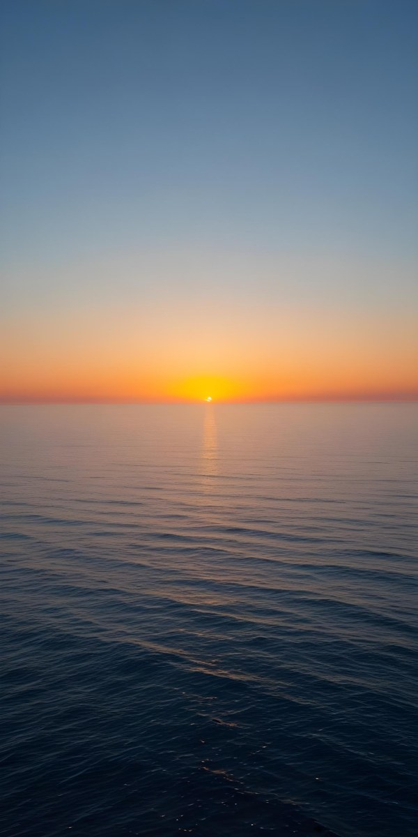 A Sunset Over The Ocean The Sky Is A Gradient Of Blue Orange And Yellow The Sun Is Setting On The Horizon 8 9841