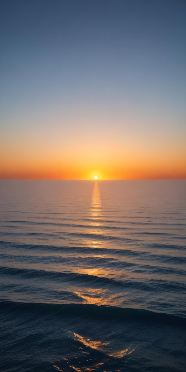 A Sunset Over The Ocean The Sky Is A Gradient Of Blue Orange And Yellow The Sun Is Setting On The Horizon 9 C25c