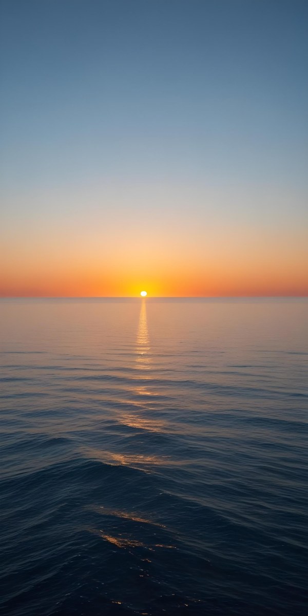 A Sunset Over The Ocean The Sky Is A Gradient Of Blue Orange And Yellow The Sun Is Setting On The Horizon 9 C51e