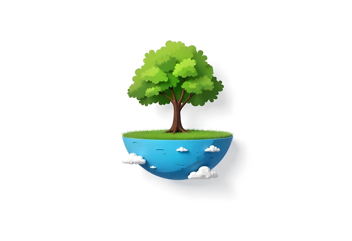 A Tree Growing On A Half Earth With Grass On Top Blue Ocean And White Clouds Isolated On White Background 34 8ec2