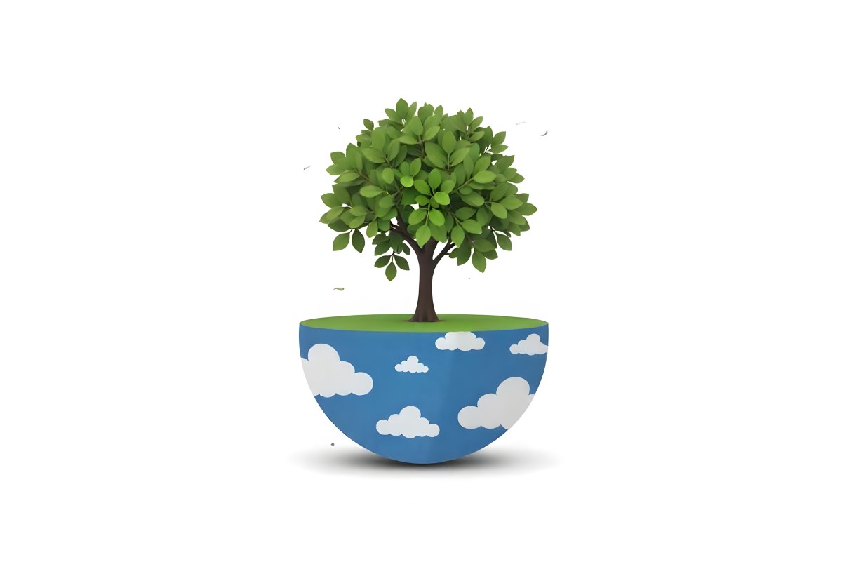 A Tree Growing On A Half Earth With Grass On Top Blue Ocean And White Clouds Isolated On White Background 39 26ef