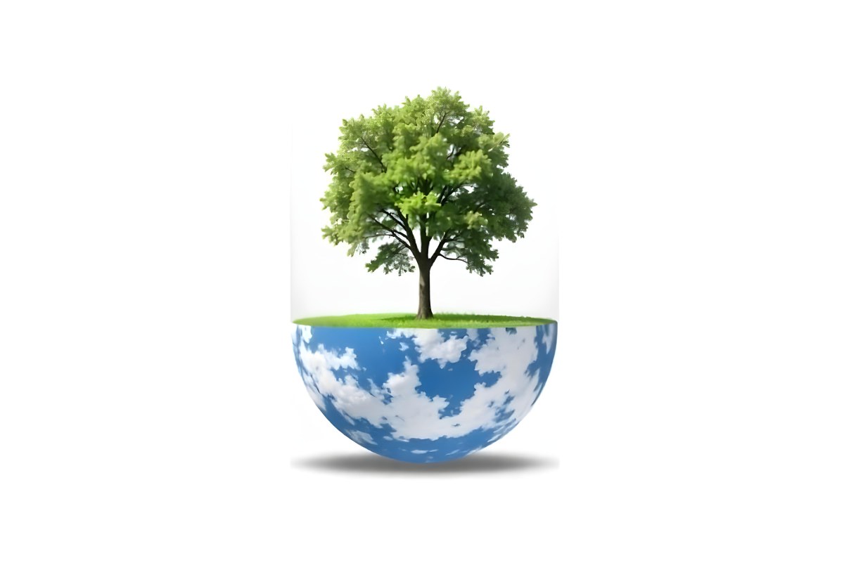 A Tree Growing On A Half Earth With Grass On Top Blue Ocean And White Clouds Isolated On White Background 41 F2db
