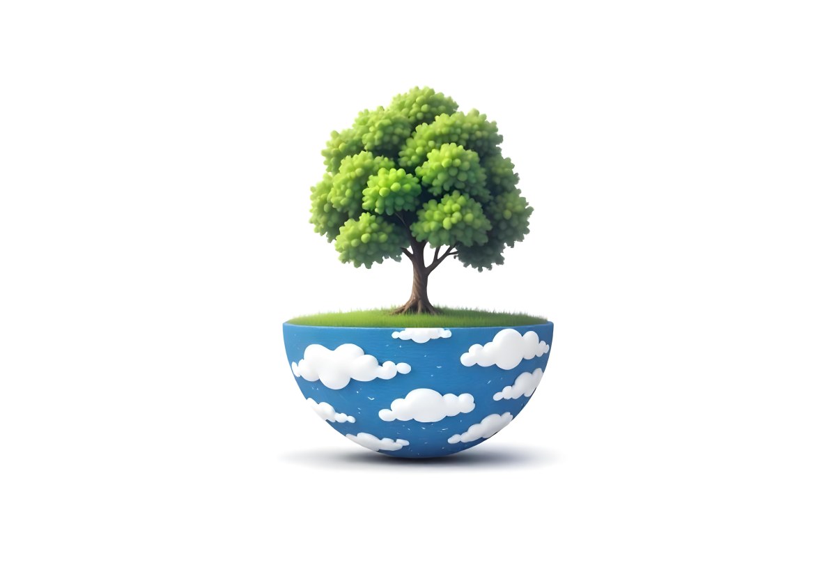 A Tree Growing On A Half Earth With Grass On Top Blue Ocean And White Clouds Isolated On White Background 8 E69f