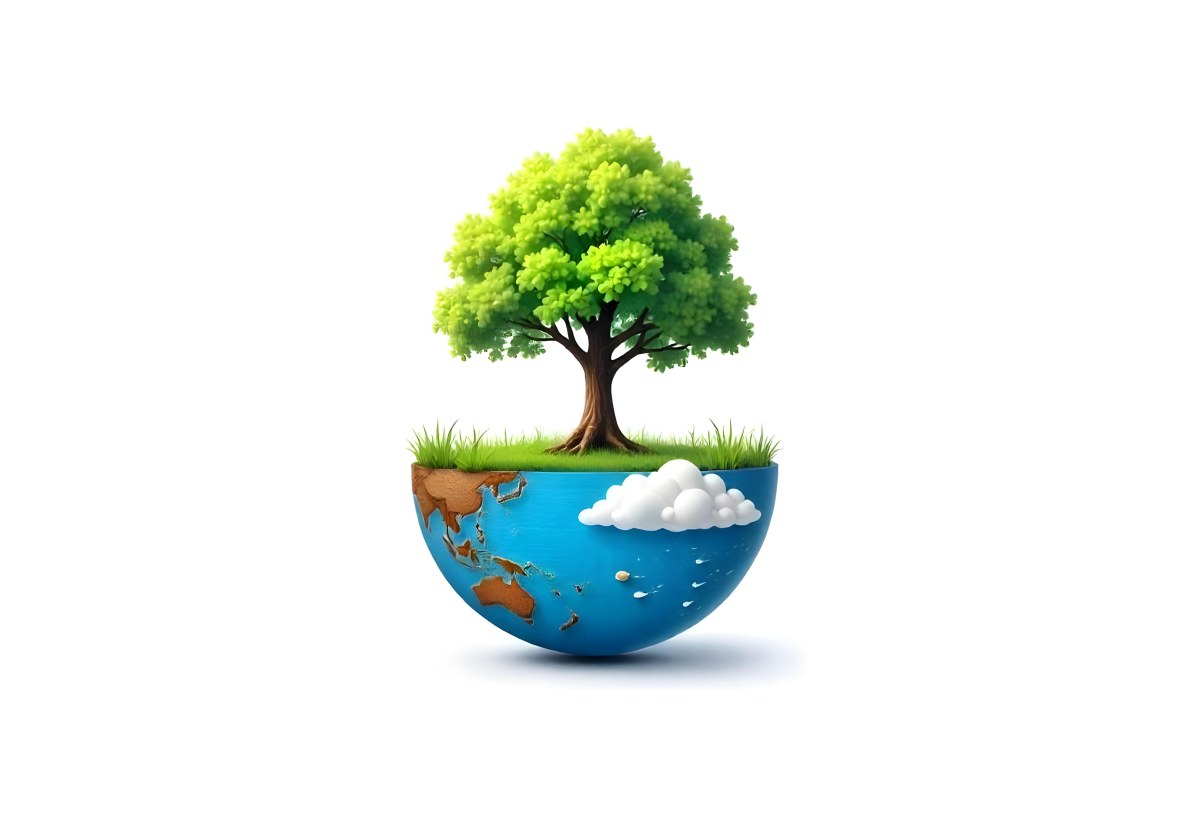 A Tree Growing On A Half Earth With Grass On Top Blue Ocean And White Clouds Isolated On White Background 9 715f