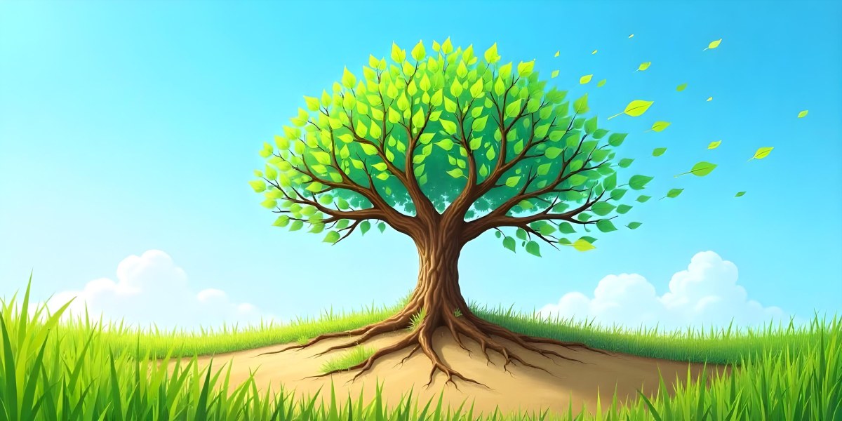 A Tree With Half Green Leaves And Half Dry Branches In A Field With Half Green Grass And Half Dry Land Under A Blue Sky 3 83d7