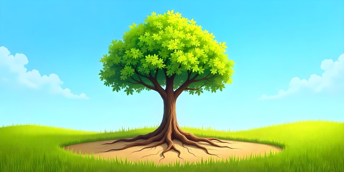 A Tree With Half Green Leaves And Half Dry Branches In A Field With Half Green Grass And Half Dry Land Under A Blue Sky 41 3ea6