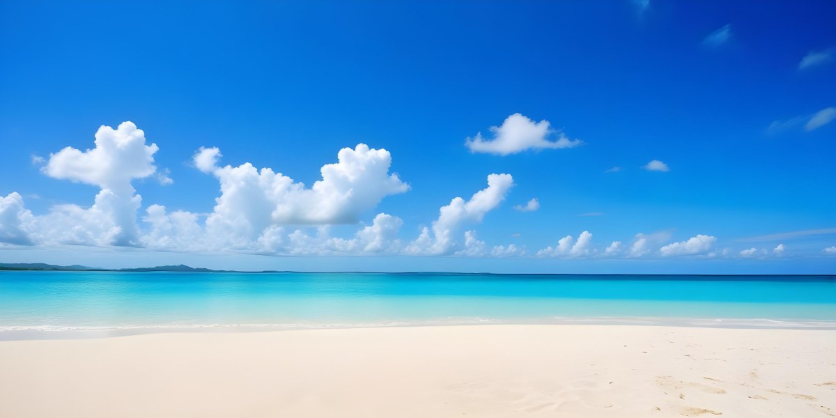 A Tropical Beach With White Sand Turquoise Water And A Clear Blue Sky With Fluffy White Clouds 2 81ed