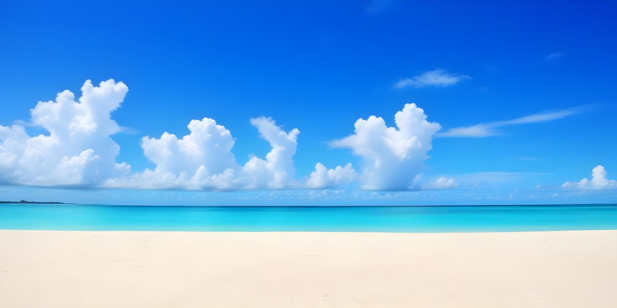 A Tropical Beach With White Sand Turquoise Water And A Clear Blue Sky With Fluffy White Clouds 21 2453