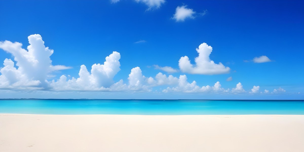A Tropical Beach With White Sand Turquoise Water And A Clear Blue Sky With Fluffy White Clouds 24 Fde4