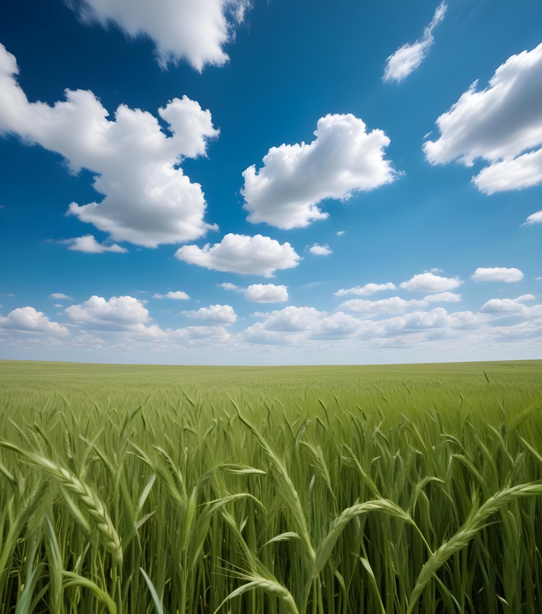 A Vast Green Wheat Field Under A Bright Blue Sky With Fluffy White Clouds 1 0d52