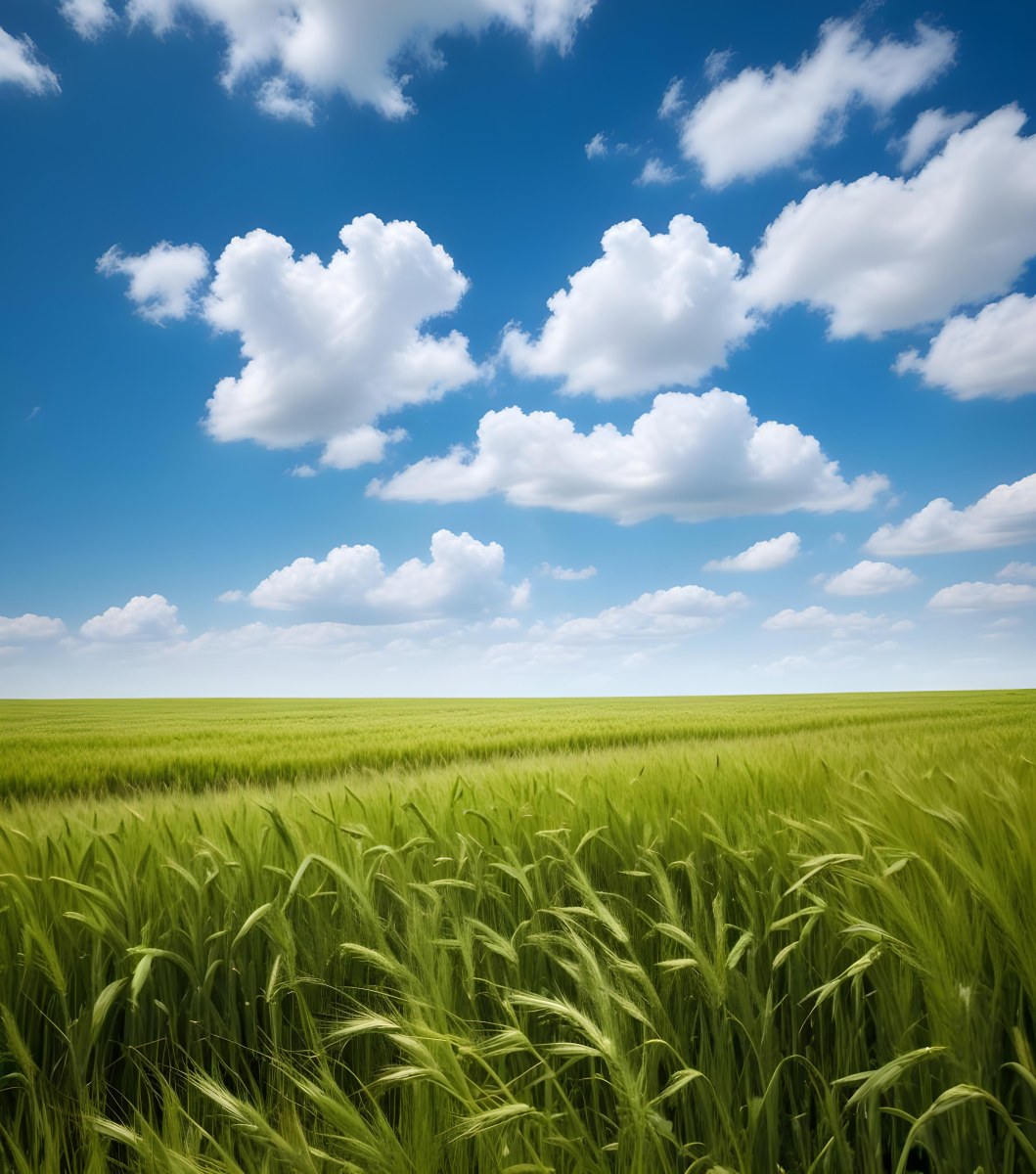 A Vast Green Wheat Field Under A Bright Blue Sky With Fluffy White Clouds 13 3d2e