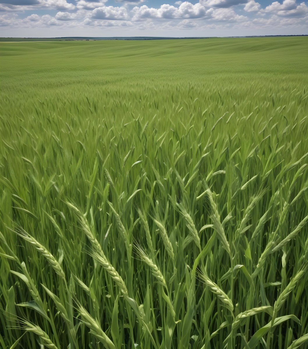 A Vast Green Wheat Field Under A Bright Blue Sky With Fluffy White Clouds 29 B1fb