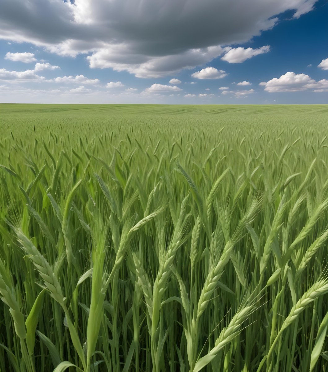 A Vast Green Wheat Field Under A Bright Blue Sky With Fluffy White Clouds 30 6650