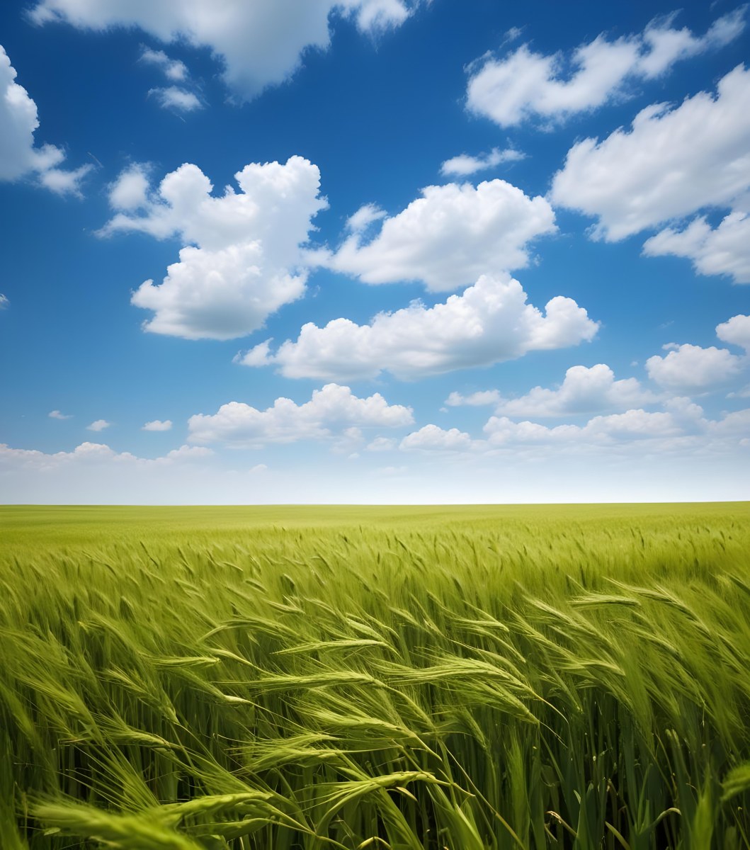A Vast Green Wheat Field Under A Bright Blue Sky With Fluffy White Clouds 4 Dd79