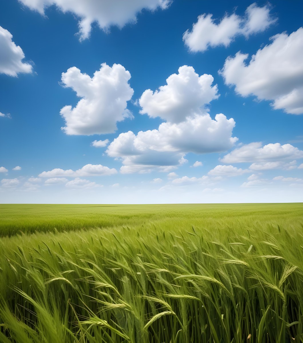 A Vast Green Wheat Field Under A Bright Blue Sky With Fluffy White Clouds 8 Ca04