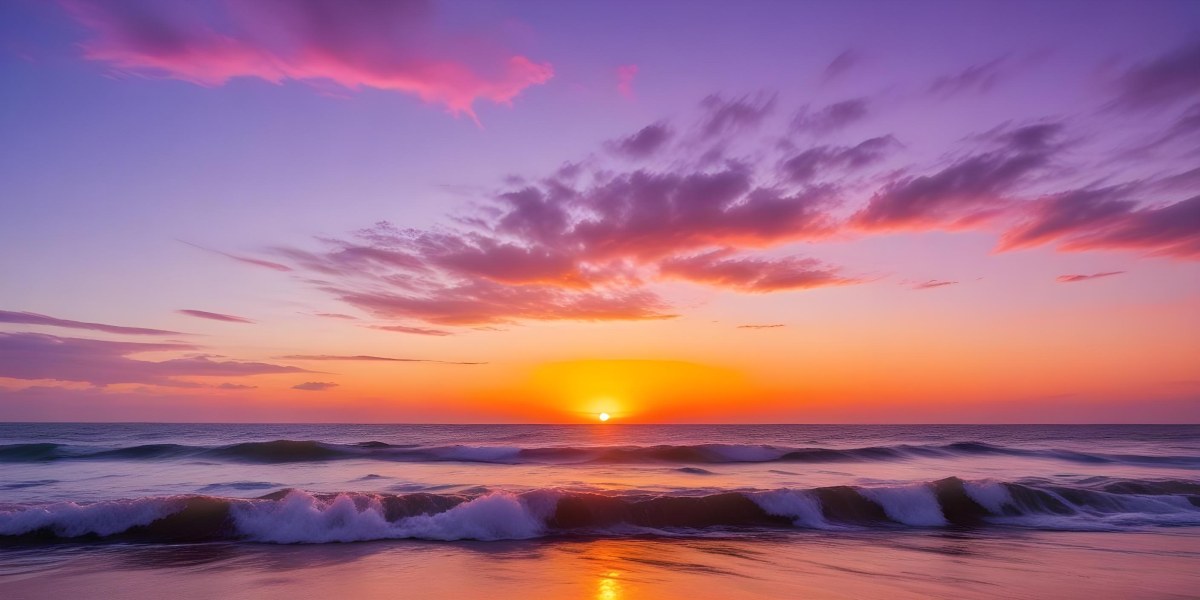 A Vibrant Sunset Over The Ocean With The Sun Dipping Below The Horizon The Sky Is Filled With Shades Of Purple Pink And Orange Creating A Stunning And Dramatic Scene The Waves Are Gently Lapping At The Shore 31 67ab